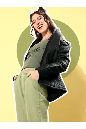 HERE&NOW Women Black Solid Quilt In Comfort Jacket