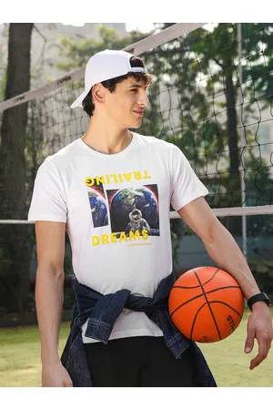 LocoMotive Men White Printed Slim Fit Round Neck T-shirt