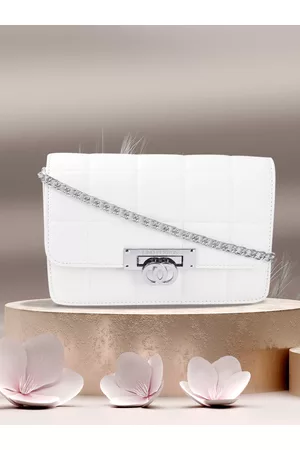 Lino Perros Women Off White Solid Quilted Structured Sling Bag