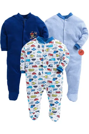 EIO Infant Kids Pack of 3 Printed Cotton Sleepsuits
