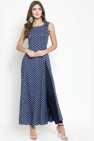 Sera Women Navy Blue Printed Kurta with Trousers