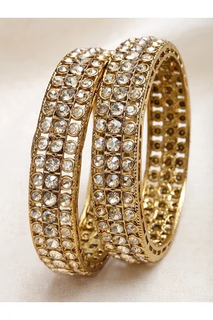 karatcart Set Of 2 Gold-Plated Kundan-Studded Antique Bangles