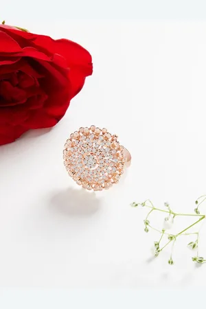 Ami Rose Gold-Plated White CZ-Studded Adjustable Finger Ring