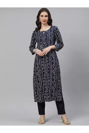 PIROH Women Navy Blue & Off White Bandhani Print Kurta
