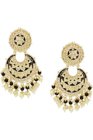 Asmitta Jewellery Gold-Plated Black & White Crescent Shaped Chandbalis