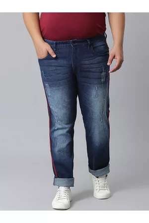 Instafab Plus Size Men Jean Relaxed Fit Mildly Distressed Light Fade Cotton Jeans