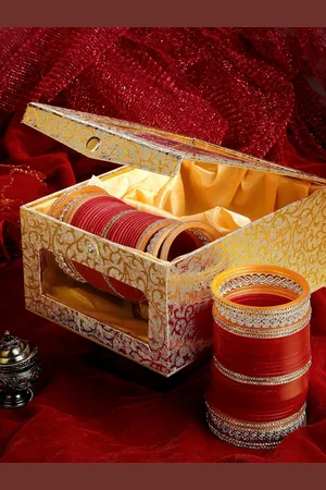 PANASH Set Of 72 Gold-Plated AD Studded Wedding Chuda Bangles