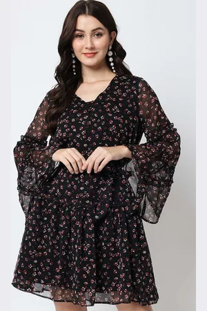 CHARMGAL Floral Printed Bell Sleeves Fit & Flare Dress