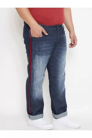 Instafab Men Plus Size Relaxed Fit Mildly Distressed Heavy Fade Cotton Jeans