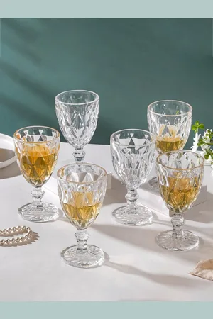 Nestasia Set of 6 Transparent Textured Wine Glasses 300 ml Each