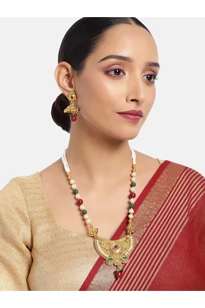 Asmitta Jewellery Gold Toned Kundan Pearl Studded Necklace Set