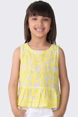 Fabindia Yellow Floral Print Pure Cotton Peplum Top