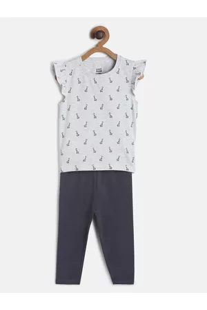 MINI KLUB Girls Grey & Black Printed Top with Leggings