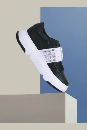 SAINT G. Women Black & White Colourblocked Embellished Lightweight Leather Sneakers