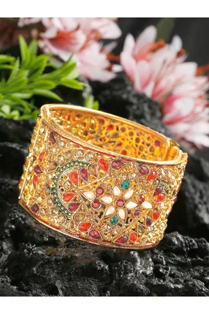 YouBella Gold-Plated Stone-Studded Beaded Kada Bangle