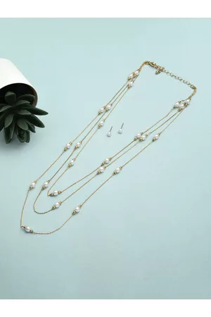 Ami Women Gold-Plated Multi Layered Beaded Necklace and Earrings