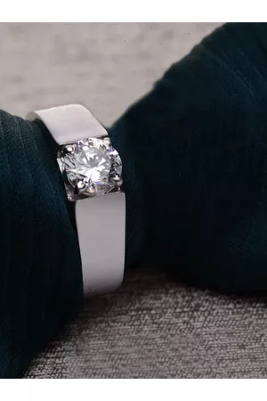 CLARA Men 92.5 Sterling Silver Rhodium Plated CZ-Studded Ring