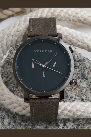 Joker & Witch Men Blue Dial & Black Leather Bracelet Style Straps Analogue Watch