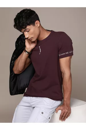 FORCE IX Men Brand Logo Printed Pure Cotton T-shirt
