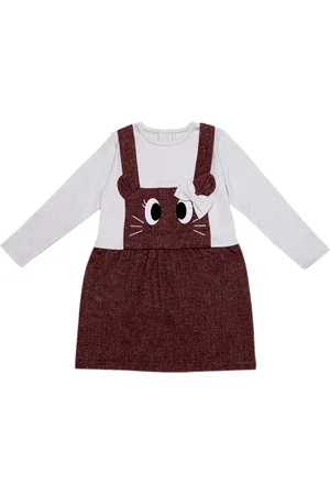 Nino Bambino Girls White & Brown Organic Cotton Pinafore Dress
