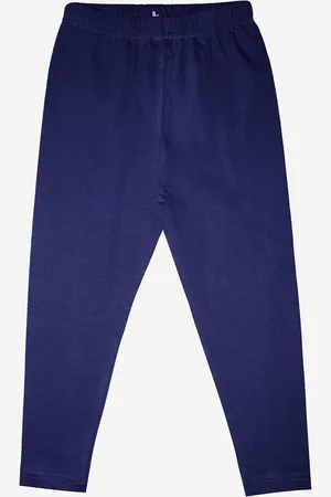 KiddoPanti Girls Navy Blue Solid Ankle Length Lycra Legging