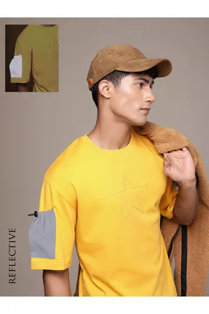 FORCE IX Men Geometric Drop-Shoulder Pure Cotton Loose T-shirt With Pocket Detail Sleeves