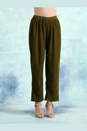 trueBrowns Women Olive Green Straight Fit Trouser