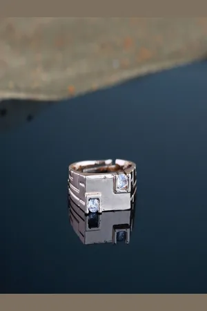 I Jewels Rose Gold-Plated CZ Stone-Studded Adjustable Finger Ring