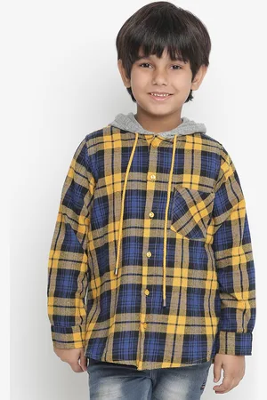 Oxolloxo Boys Yellow Opaque Checked Casual Shirt