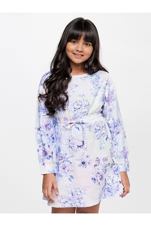 AND Girls Floral Printed Linen A-Line Dress