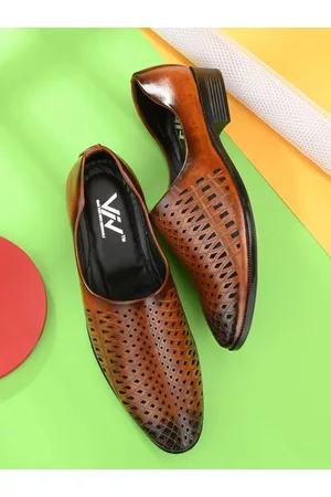 Viv Men Tan Printed Laser-Cuts Oxfords