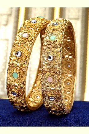 karatcart Set Of 2 Gold-Plated Kundan-Studded Bangles