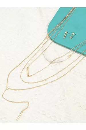 Ami Women Gold-Plated Beaded Layered Necklace and Earrings