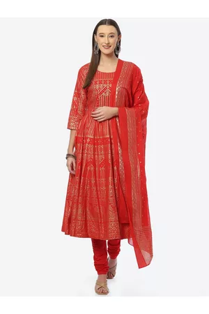 Biba Women Red Ethnic Motifs Kurta with Churidar & Dupatta