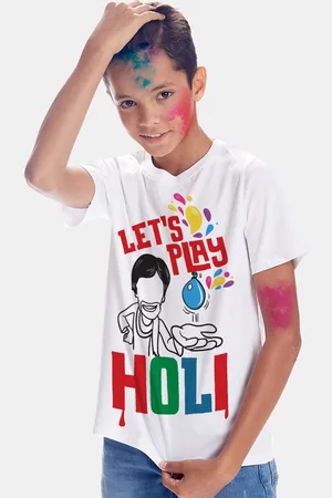 BONKIDS Boys White & Multicoloured Printed Holi T-shirt