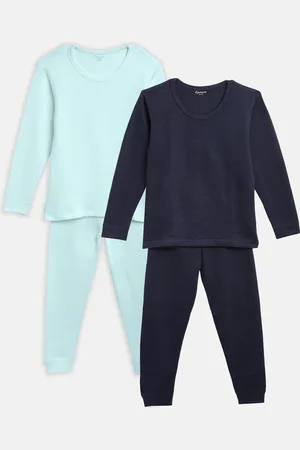 Kanvin Boys Pack of 2 Turquoise Blue & Navy Blue Solid Thermal Set