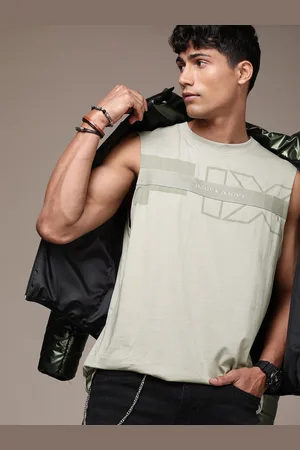 FORCE IX Men Pure Cotton Brand Logo Printed Sleeveless T-shirt With Applique Detail