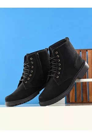 Big Fox Men Black Solid Mid-Top Flat Boots