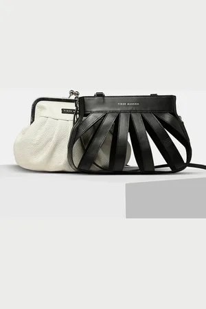 TIGER MARRON Striped Vegan Leather Bowling Sling Bag