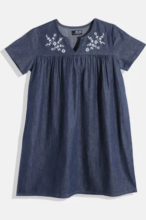 HERE&NOW Girls Floral Embroidered Pure Cotton Empire Dress