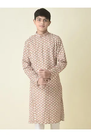 TABARD Boys Mandarin Collar Ethnic Motifs Printed Cotton Kurta