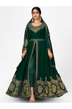 Divine International Trading Co Green & Gold-Toned Embroidered Unstitched Dress Material