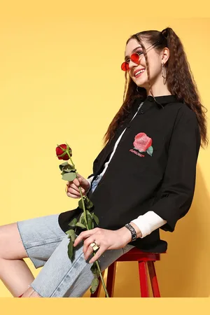 Kook N Keech Women Mysterious Black Floral Valentine Shirt