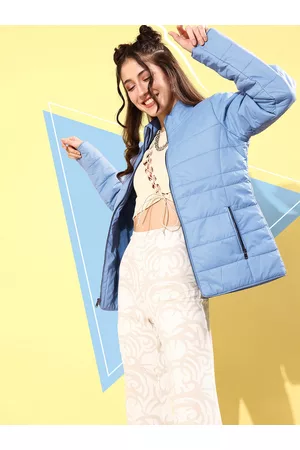HERE&NOW Women Blue Solid Quilt In Comfort Jacket
