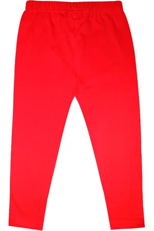 KiddoPanti Girls Red Solid Ankle Length Lycra Legging