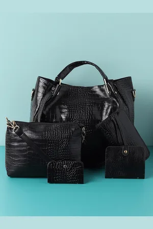Campus Sutra Black PU Oversized Structured Handheld Bag Combo Of 4
