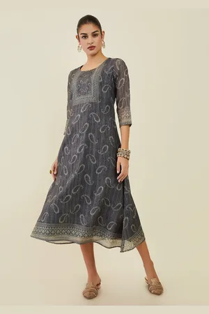 Soch Ethnic Motifs Printed Sequinned A-Line Midi Ethnic Dress