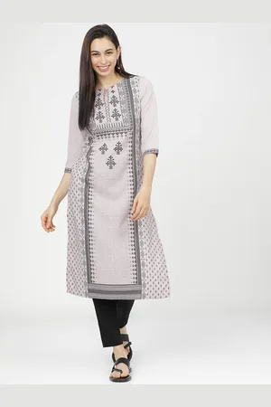 Ketch Women Grey & Black Ethnic Motifs Printed Keyhole Neck A-line Kurta