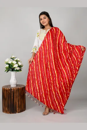 Kesarya Striped Pure Silk Leheriya Dupatta