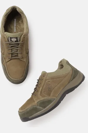 Woodland Men Khaki & Green Colourblocked Leather Sneakers